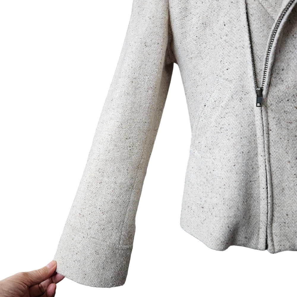Sevil asymmetrical woolen oatmeal bomber jacket blazer fully lined size 10 - Picture 5 of 16